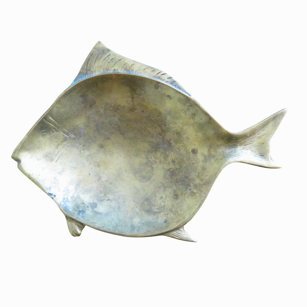 Vintage Brass Fish Trinket Dish Catchall Bowl Made in Hong Kong Mid Century 7in